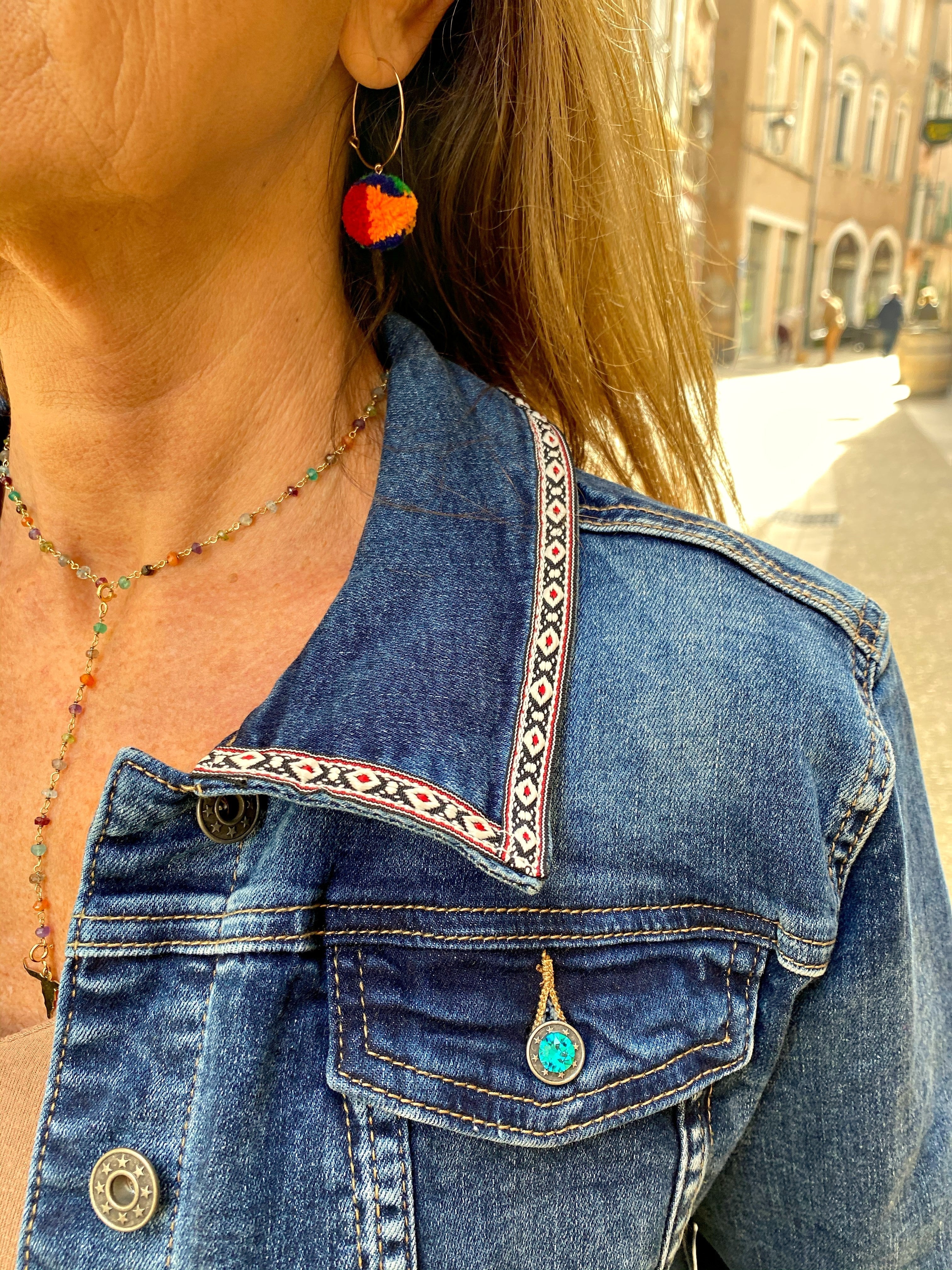 Veste jean délavé fleur rouge Gypsy - Veste en jean