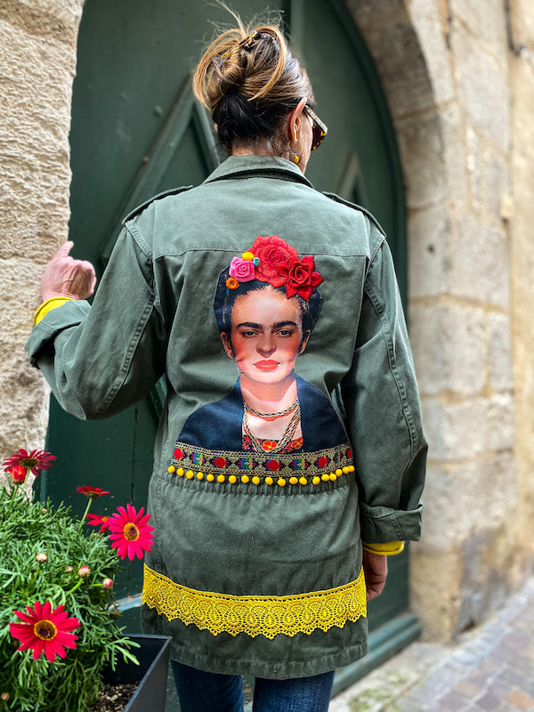 Veste militaire customisée Frida Kahlo El Sol Y Mi