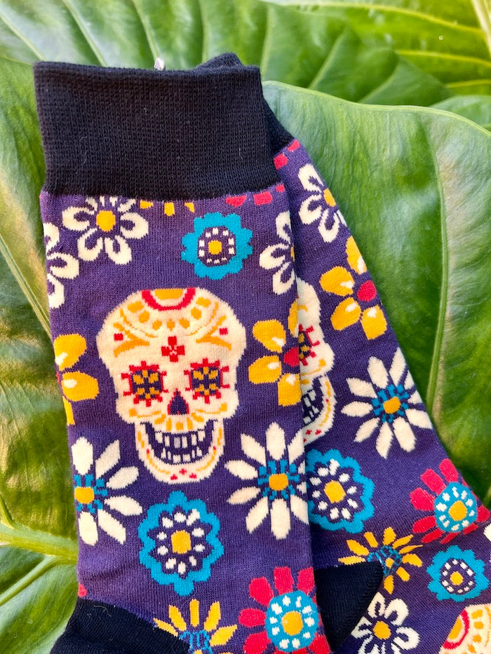 Chaussettes tête de mort Calavera mexicaine