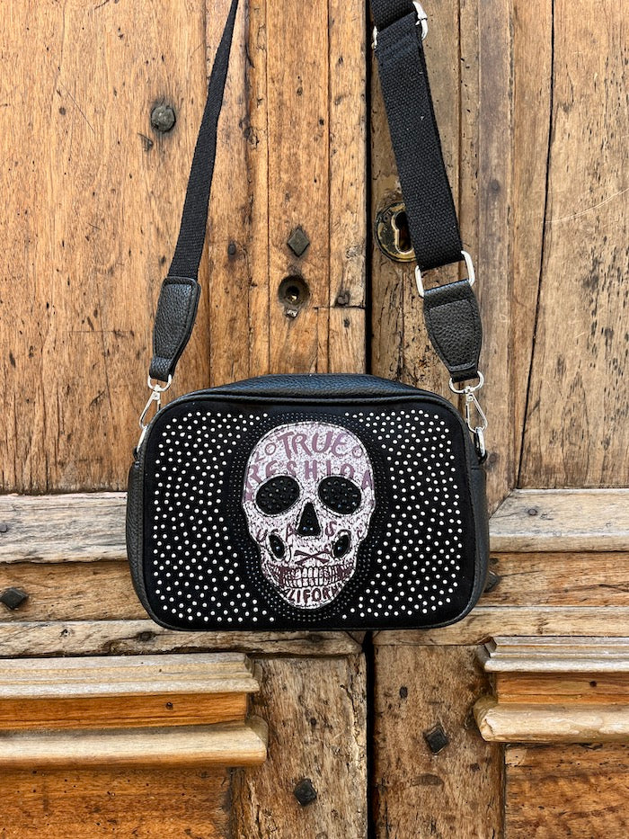 Petit sac noir tête de mort strassé style gothique