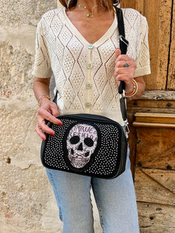 Petit sac noir tête de mort strassé style gothique