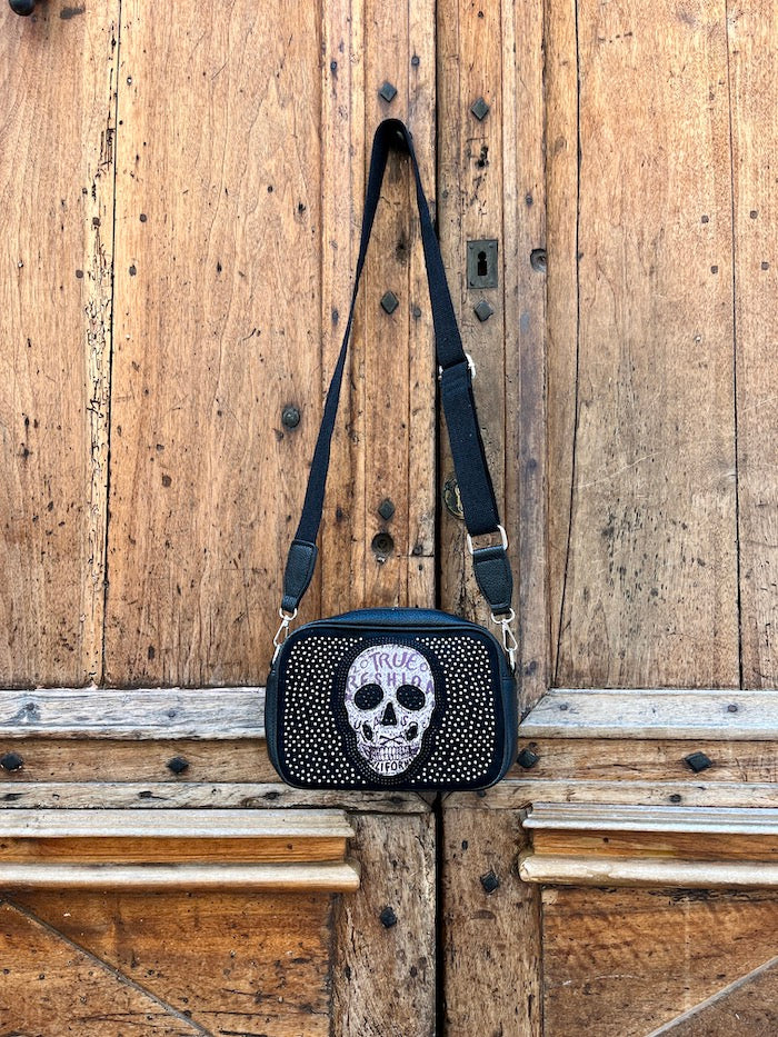 Petit sac noir tête de mort strassé style gothique