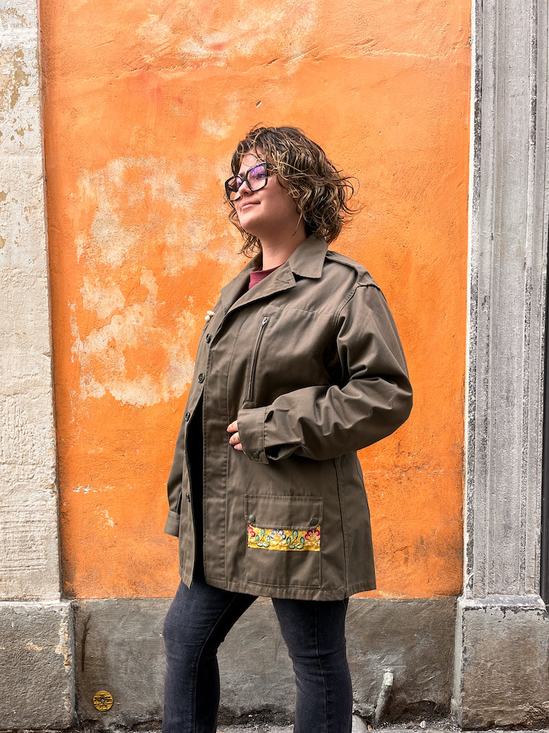 Veste militaire brodée Marylin Monroe upcyclée