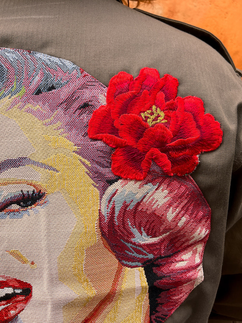 Veste militaire brodée Marylin Monroe upcyclée