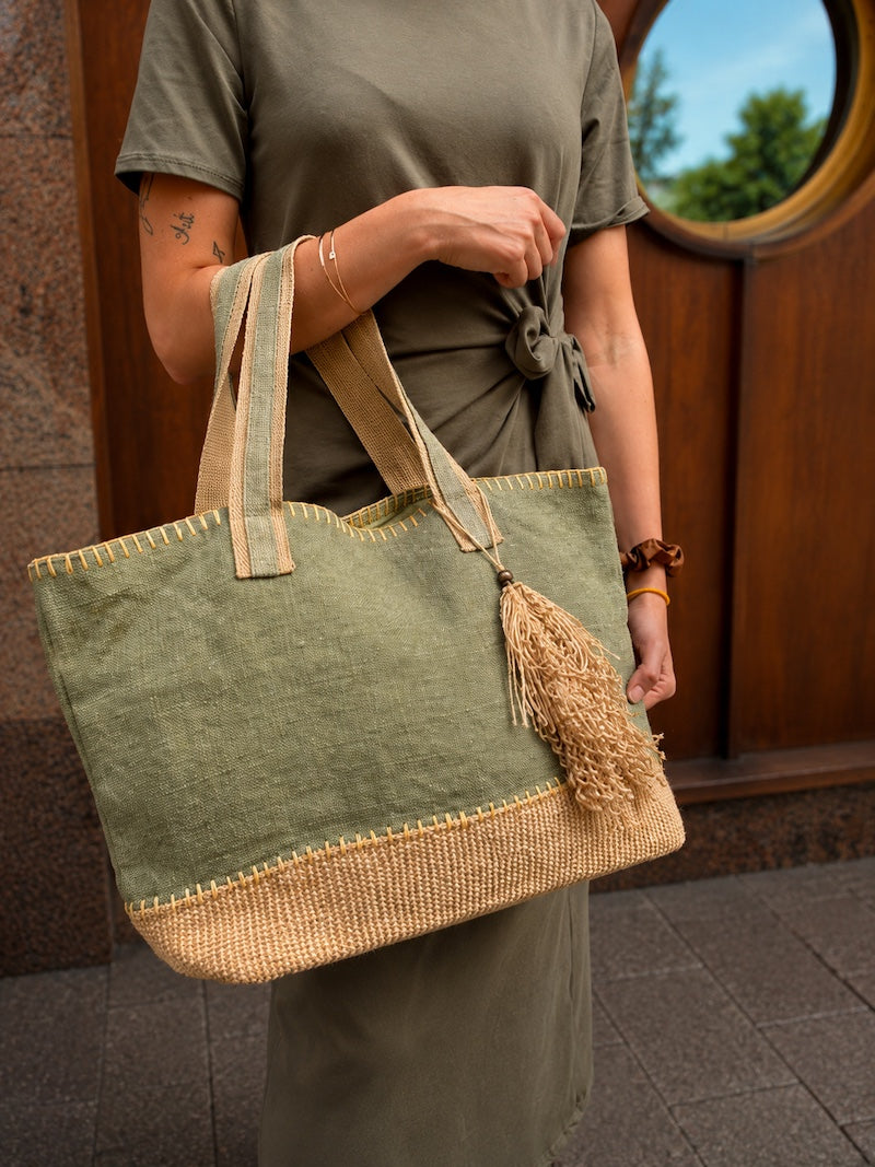 Sac cabas en tissu kaki - Bohème et tendance