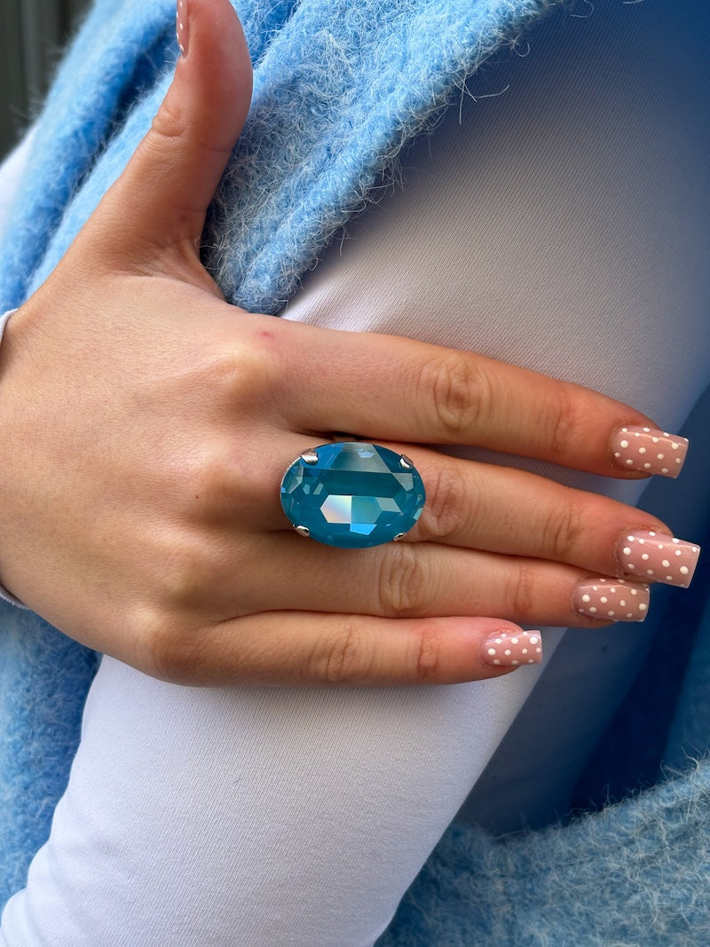 Bague ovale en cristal de Swarovski - création artisanale