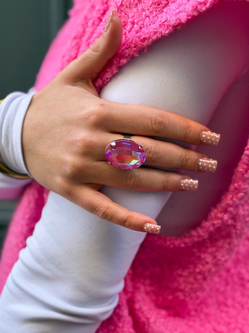Bague ovale en cristal de Swarovski rose