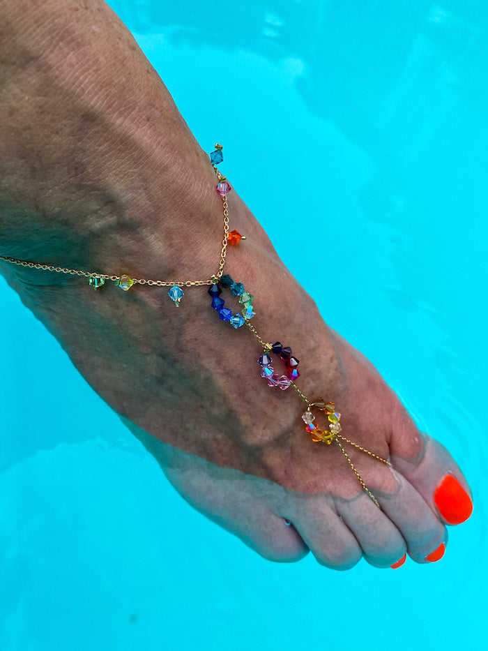 Bijou de pied en plaqué or et cristal Swarovski multicolore Esmeralda