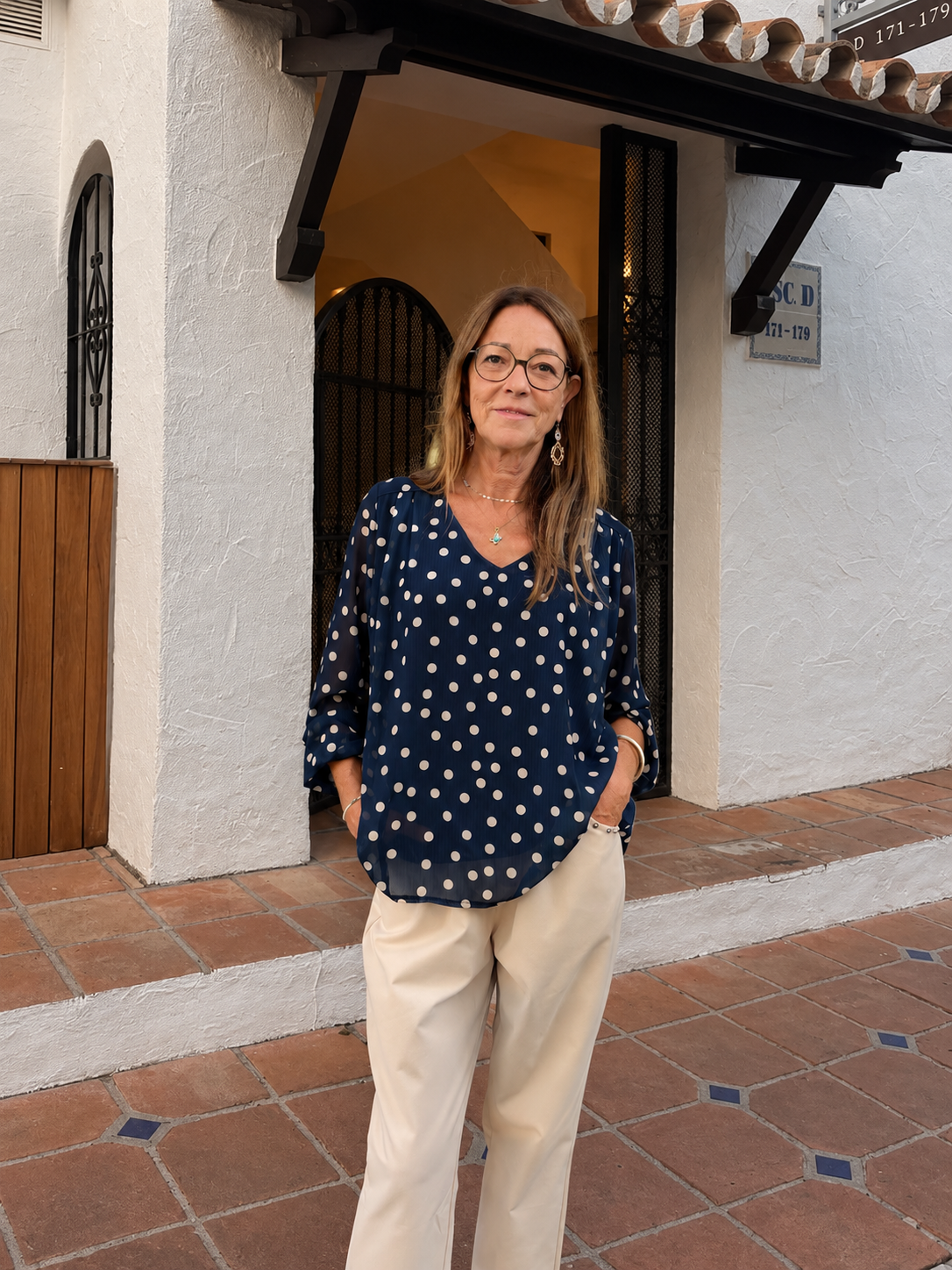 blouse à pois bleu marine