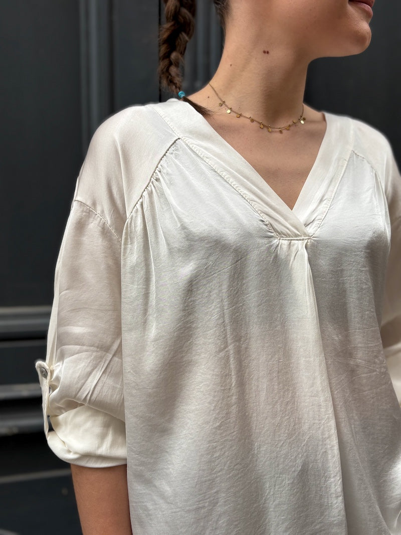 Blouse satin blanc femme