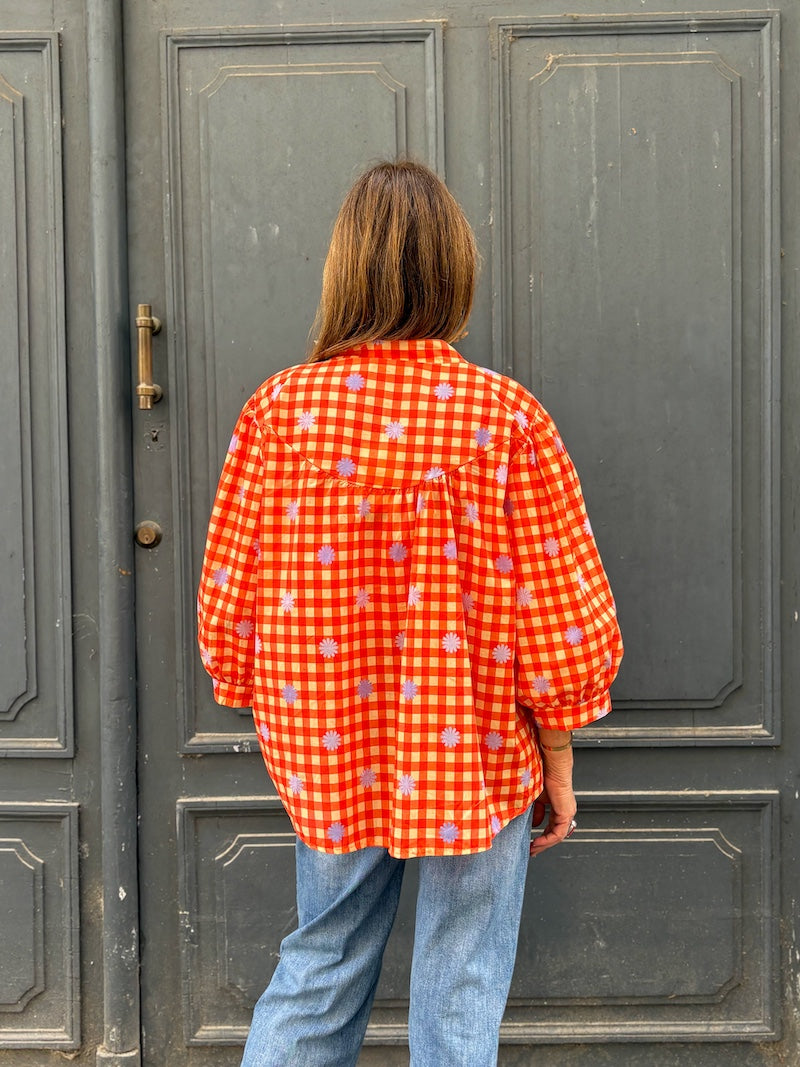 Blouse bohème à fleurs - imprimé Vichy et fleurs
