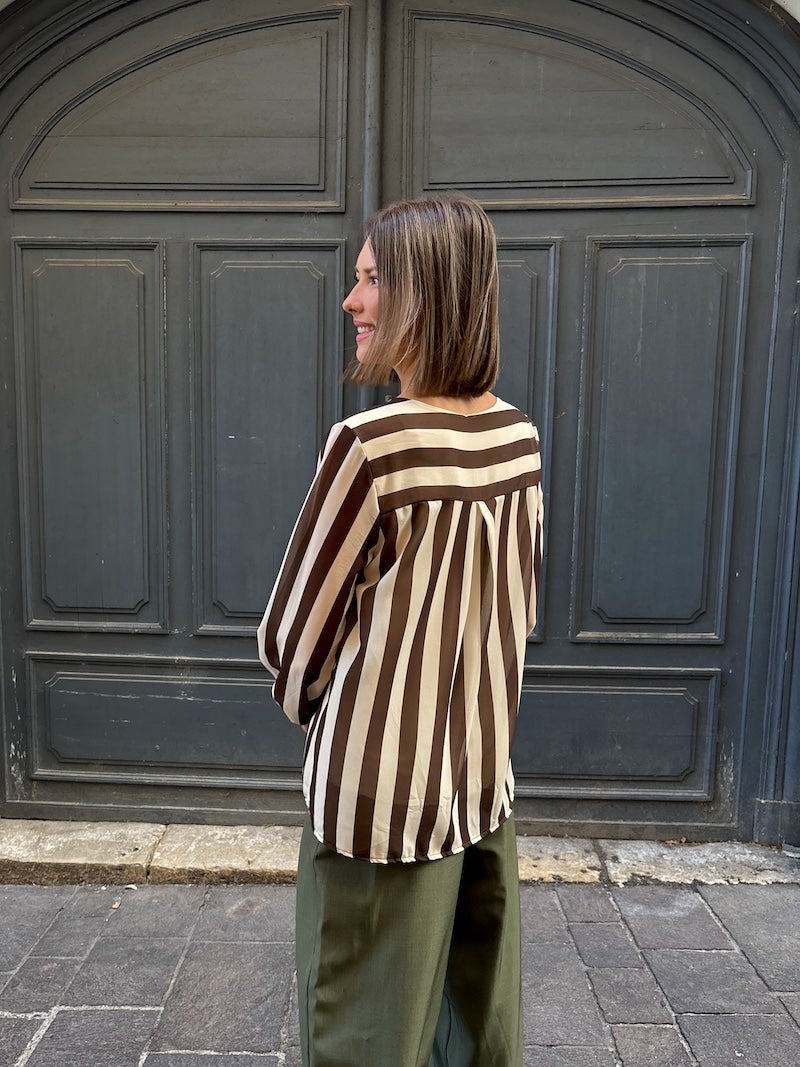 blouse tendance à rayures marron pour femme