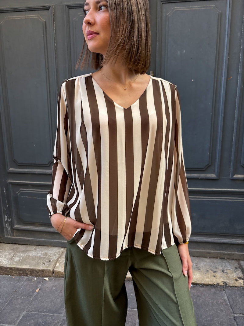 blouse rayée marron tendance pour femme