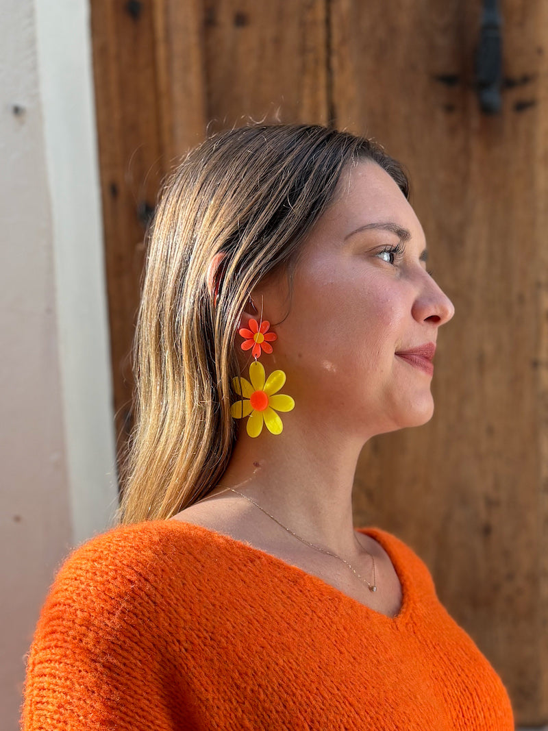 Boucles d'oreilles vintage fleurs jaunes et orange bohème