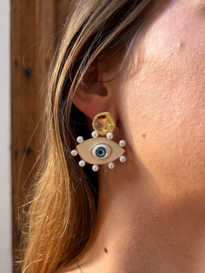 Boucles d'oreilles en acier oeil protecteur