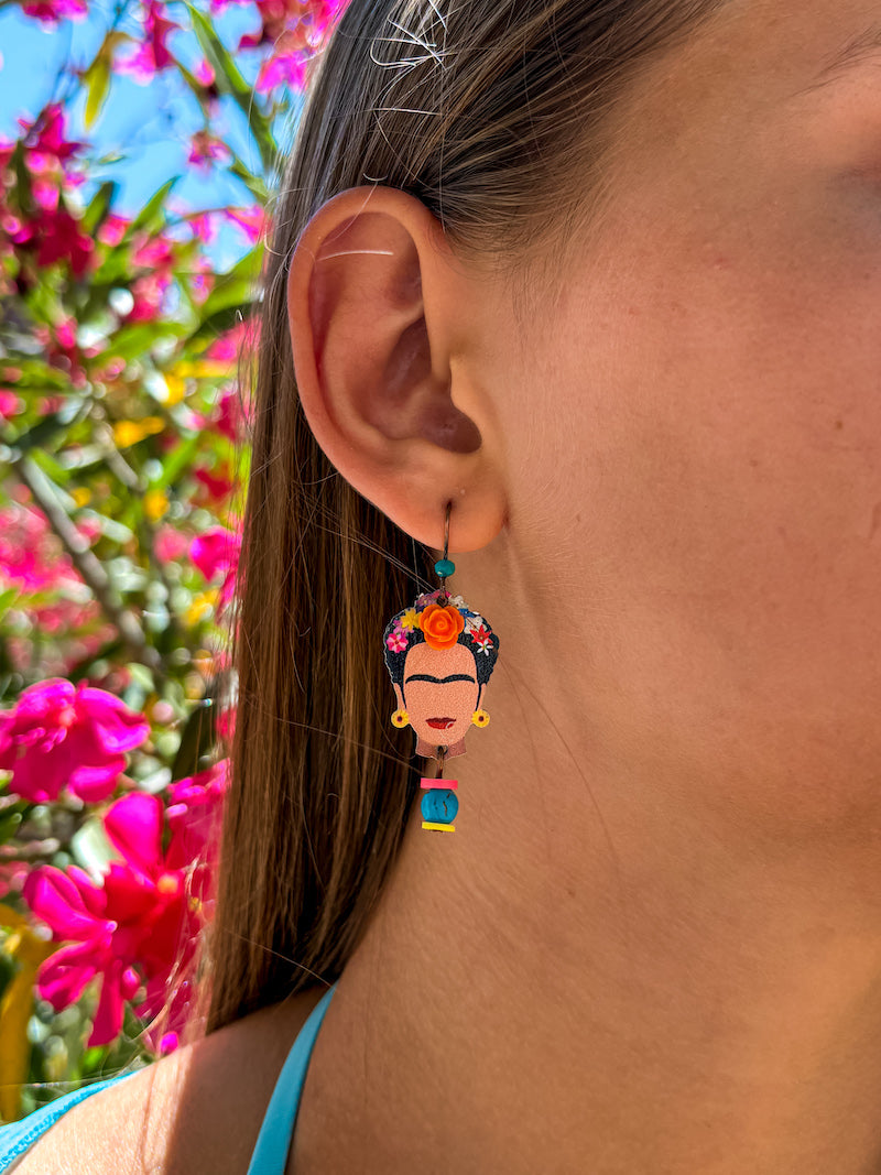 Boucles d'oreilles Frida Kahlo en bois peint
