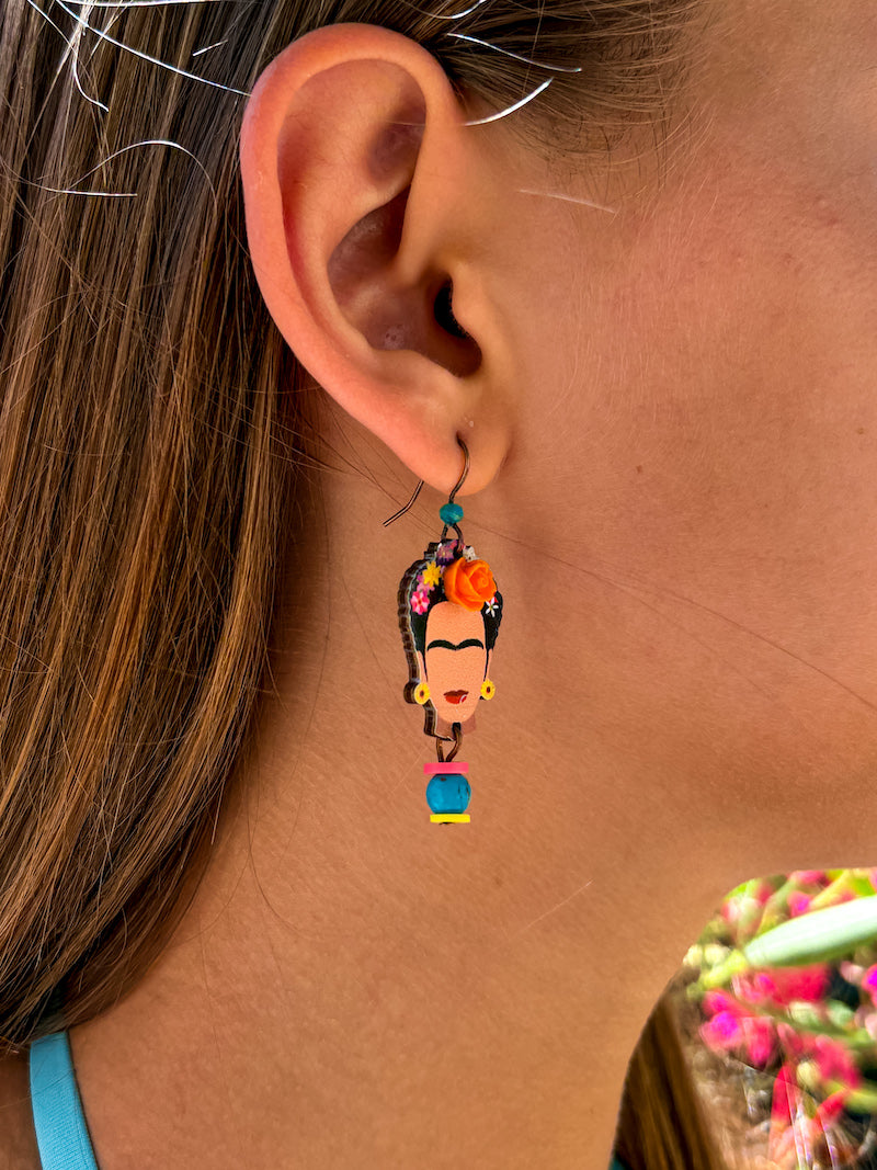 Boucles d'oreilles Frida Kahlo en bois peint