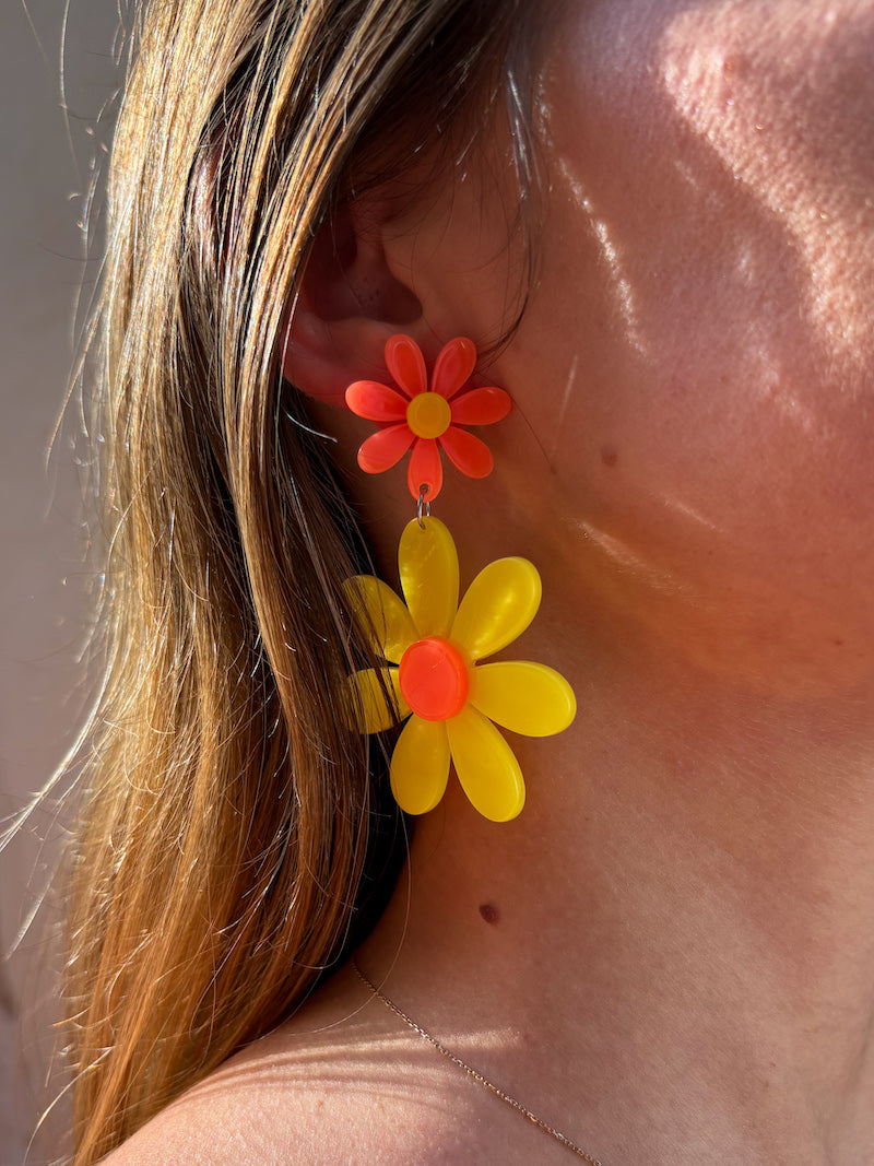 Boucles d'oreilles vintage fleurs jaunes et orange bohème