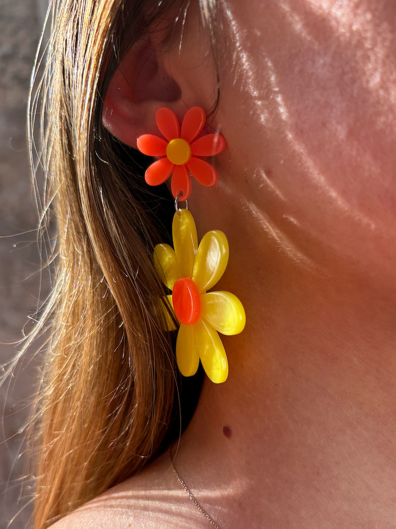 Boucles d'oreilles vintage fleurs jaunes et orange bohème