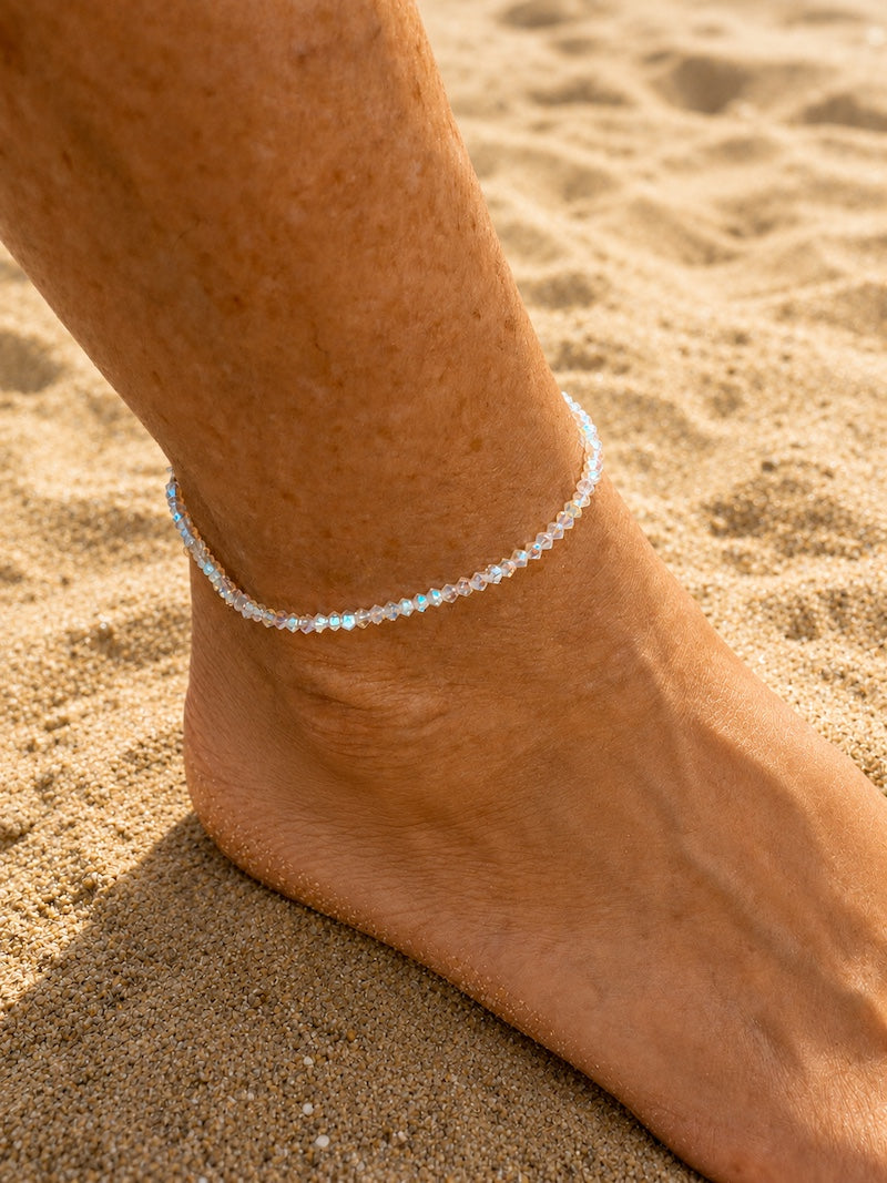 Bracelet de cheville en cristal blanc