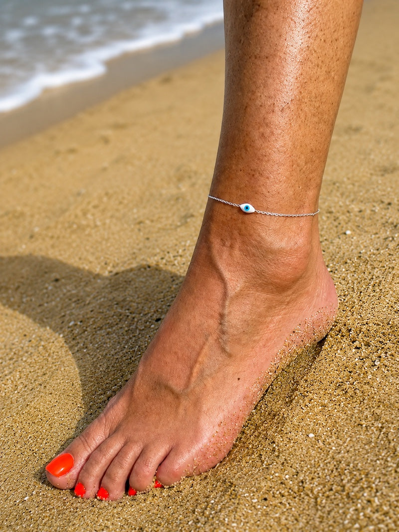 chaine de cheville en argent oeil protecteur