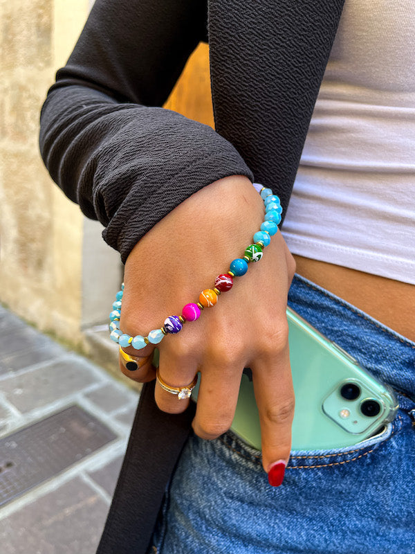 Bracelet de téléphone tendance en perles multicolores