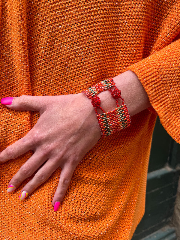 Bracelet manchette en perles tissé orange