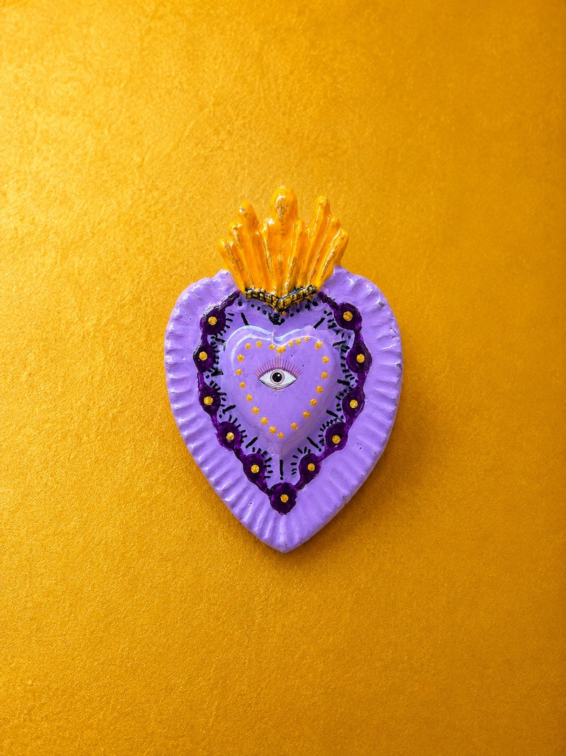 broche coeur violet ex voto tendance