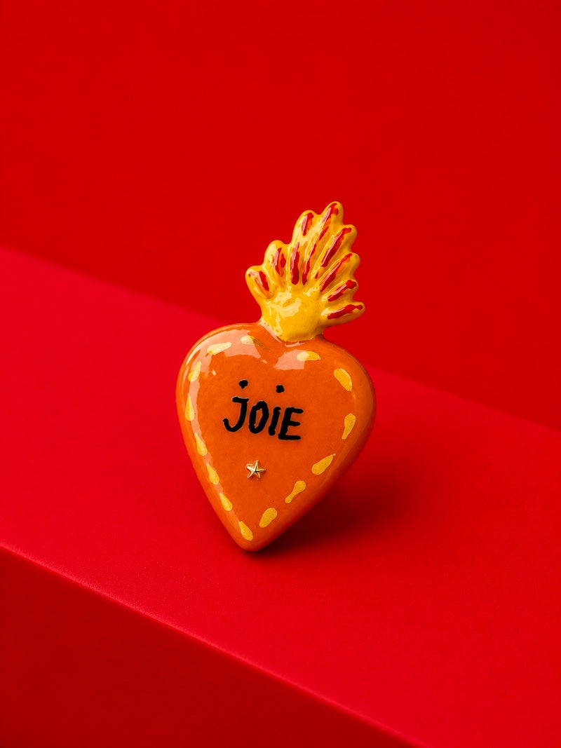 broche coeur ex voto orange