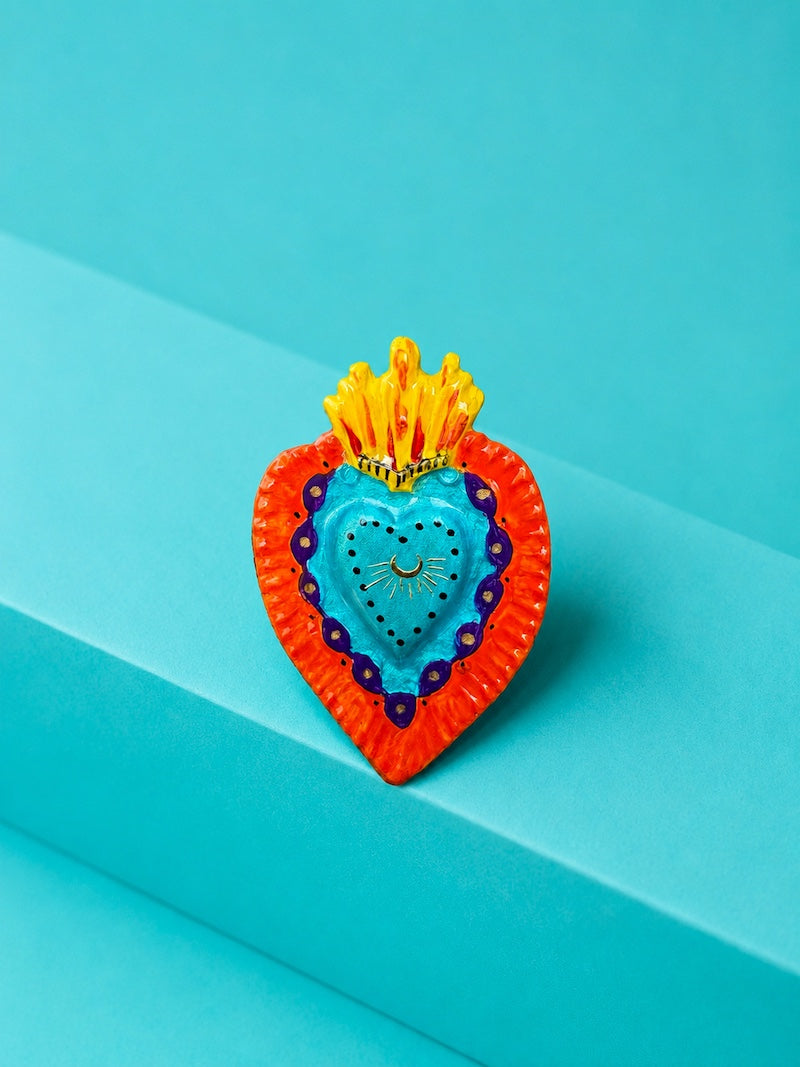 broche coeur sacre bleu fait main