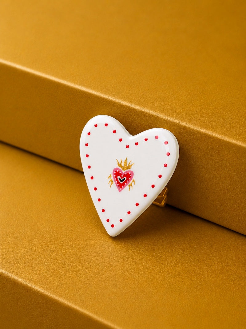 Broche coeur ex-voto rose