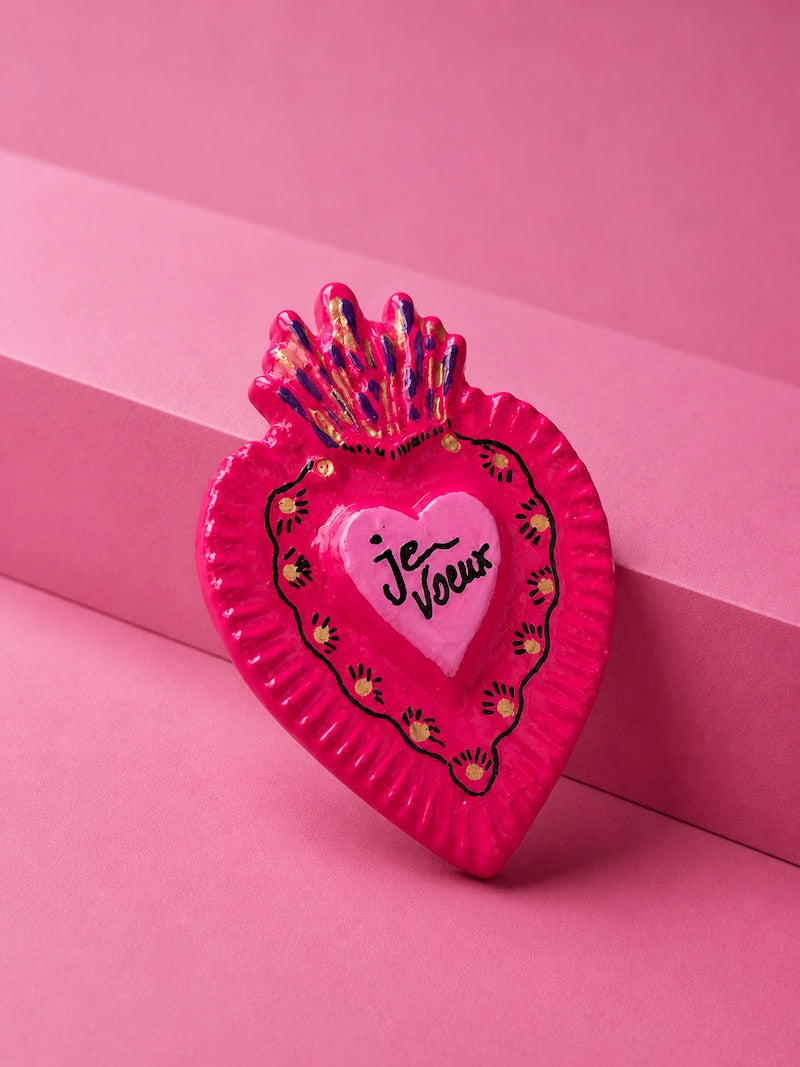 broche tendance coeur rose ex voto