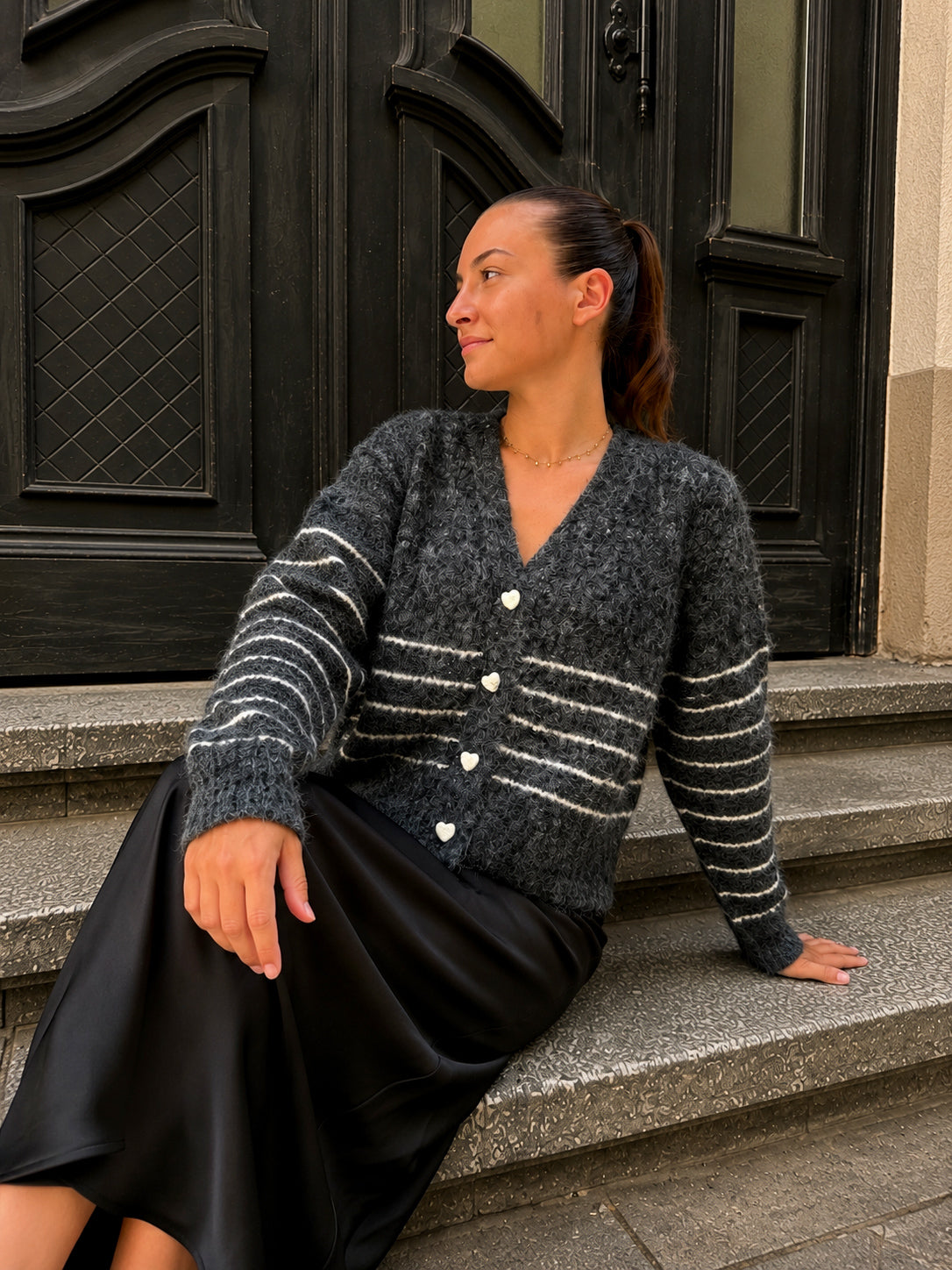 cardigan rayé tendance pour femme en laine 