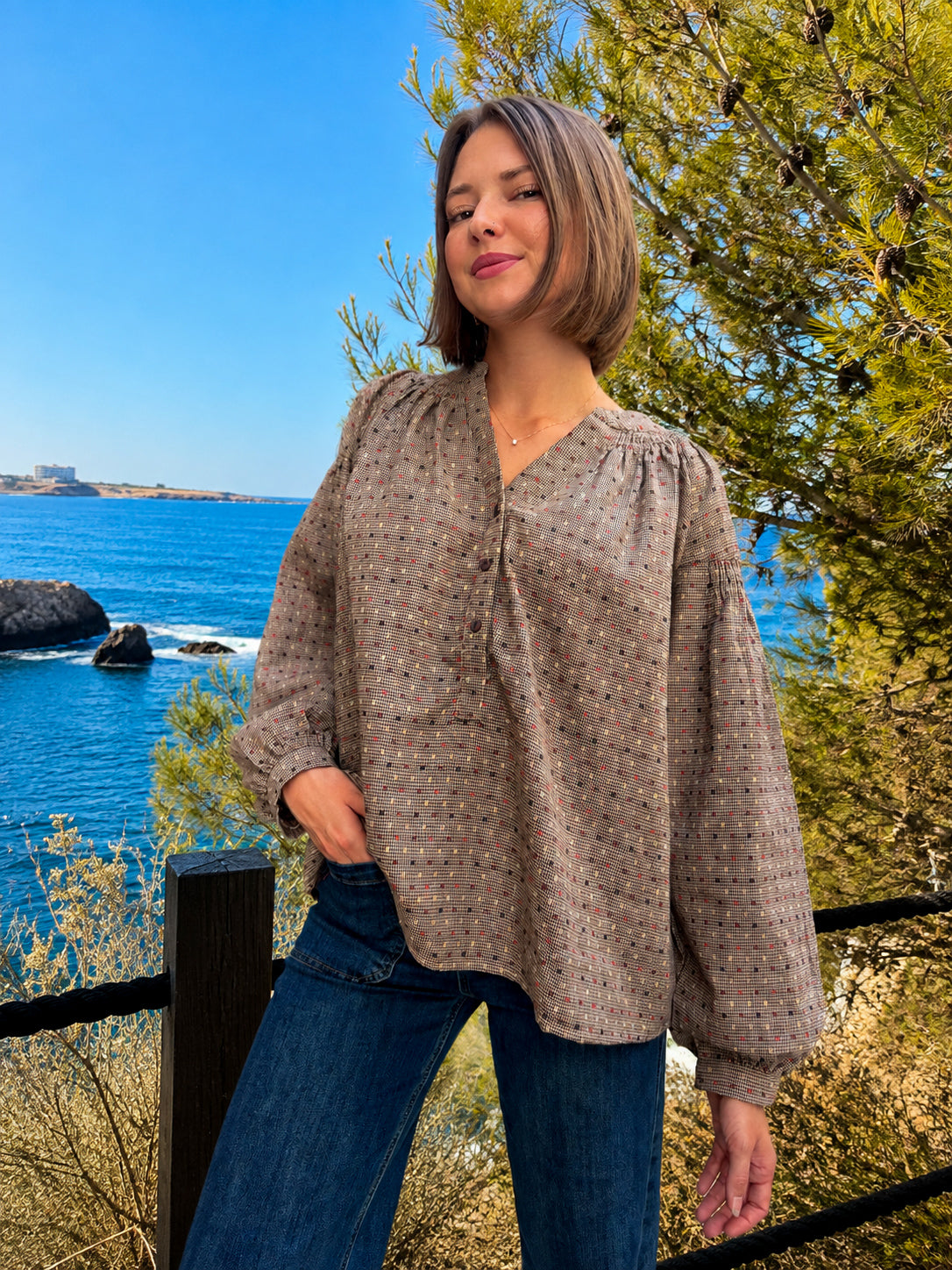 blouse oversize carreaux tendance pour femme