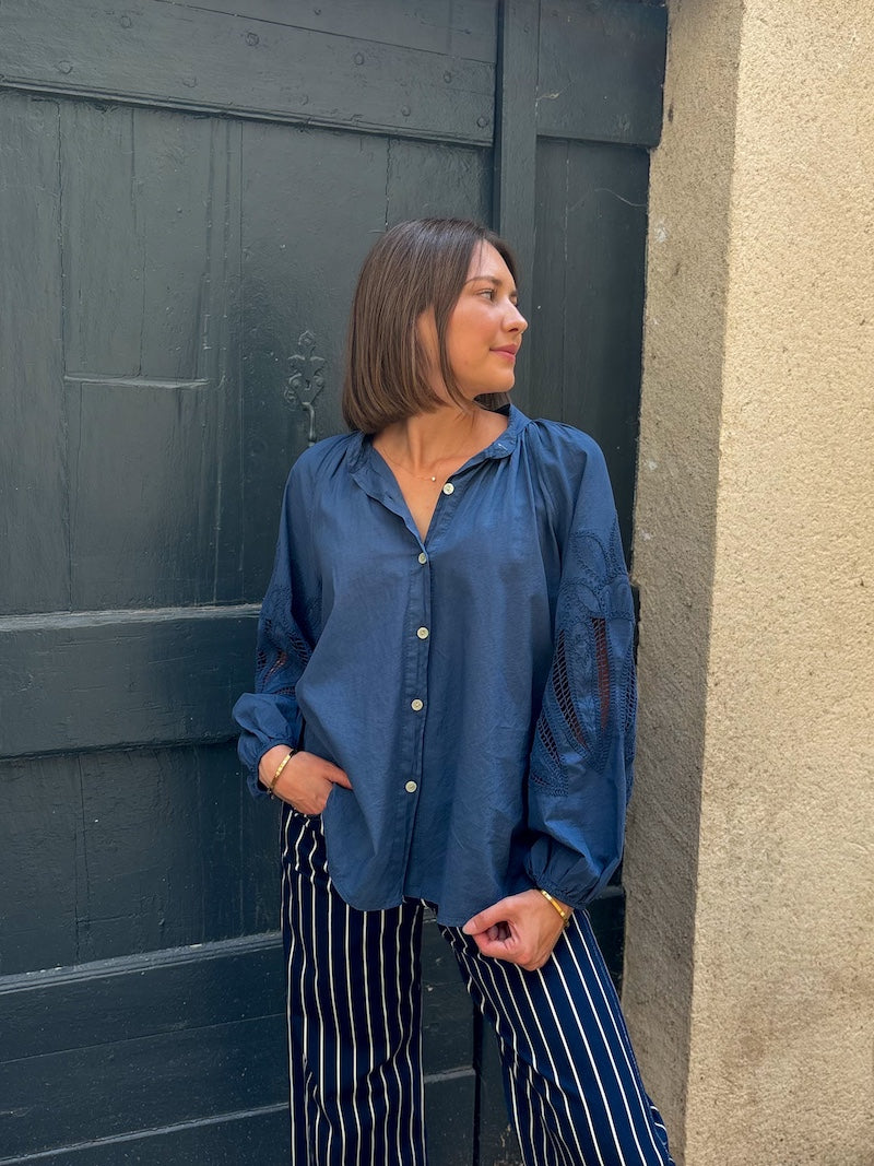 blouse bleu marine oversize bohème chic pour femme