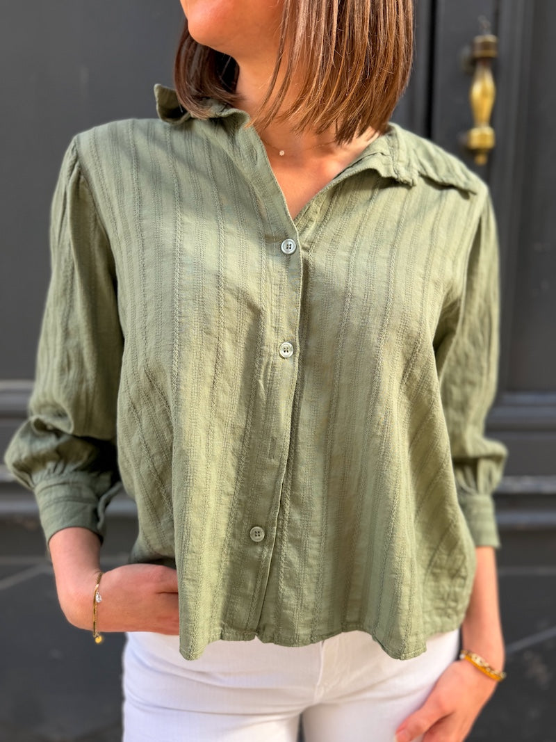 Chemise bohème en coton kaki
