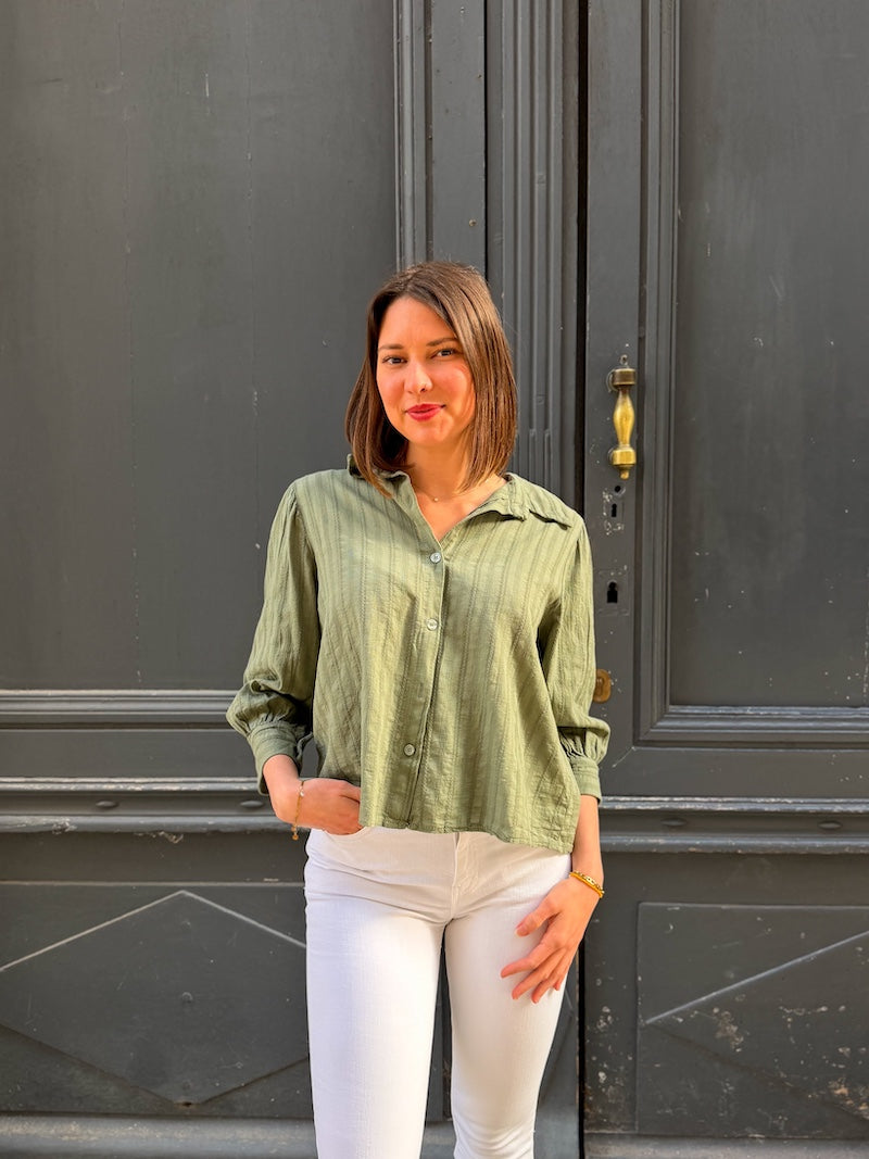 Chemise bohème en coton kaki