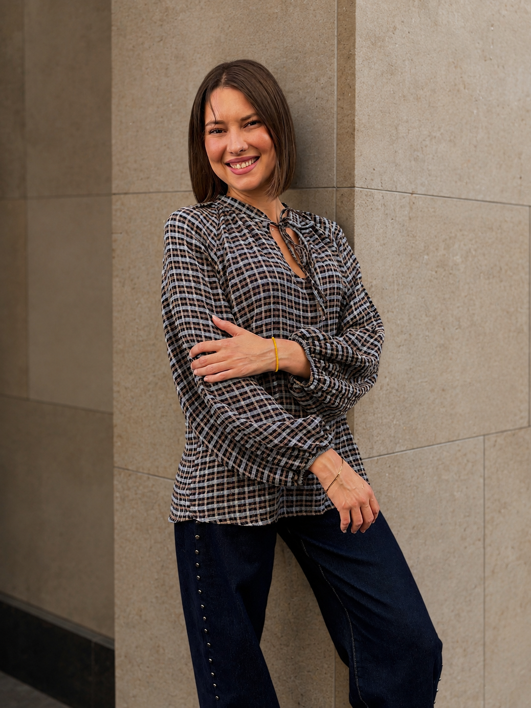 blouse à carreaux vintage tendance pour femme