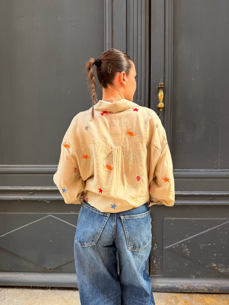 Chemisier oversize pour femme bohème brodée - bord de mer
