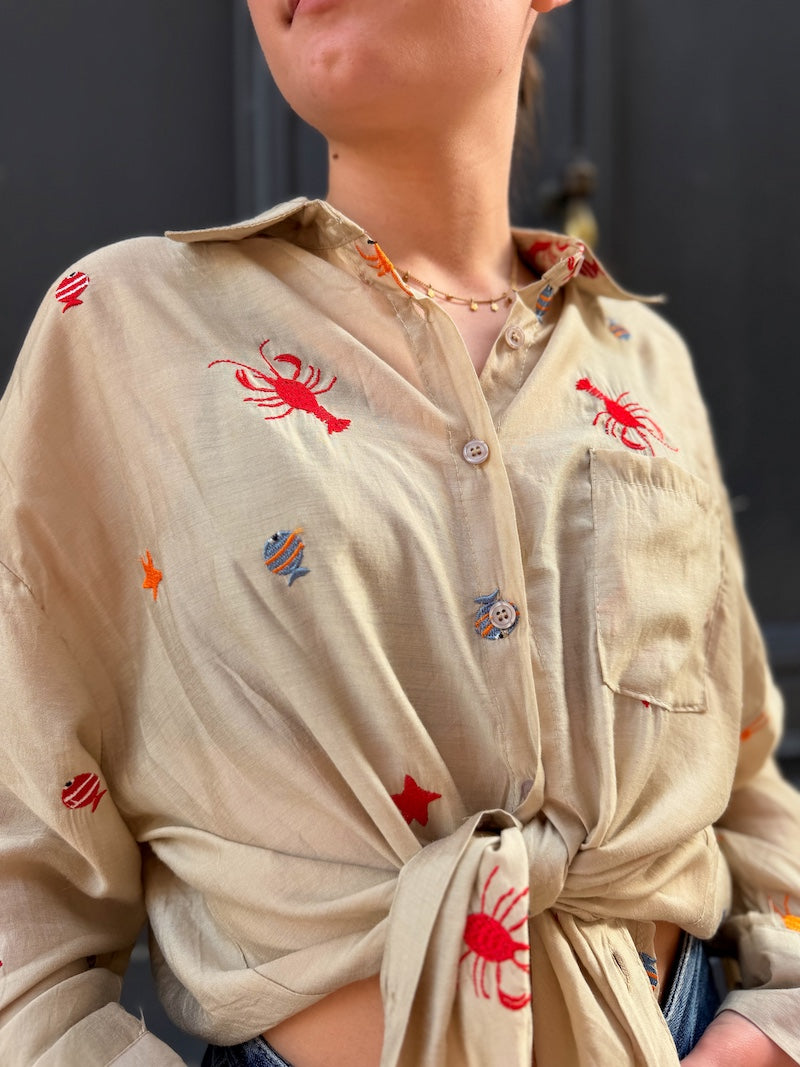 Chemisier oversize pour femme bohème brodée - bord de mer