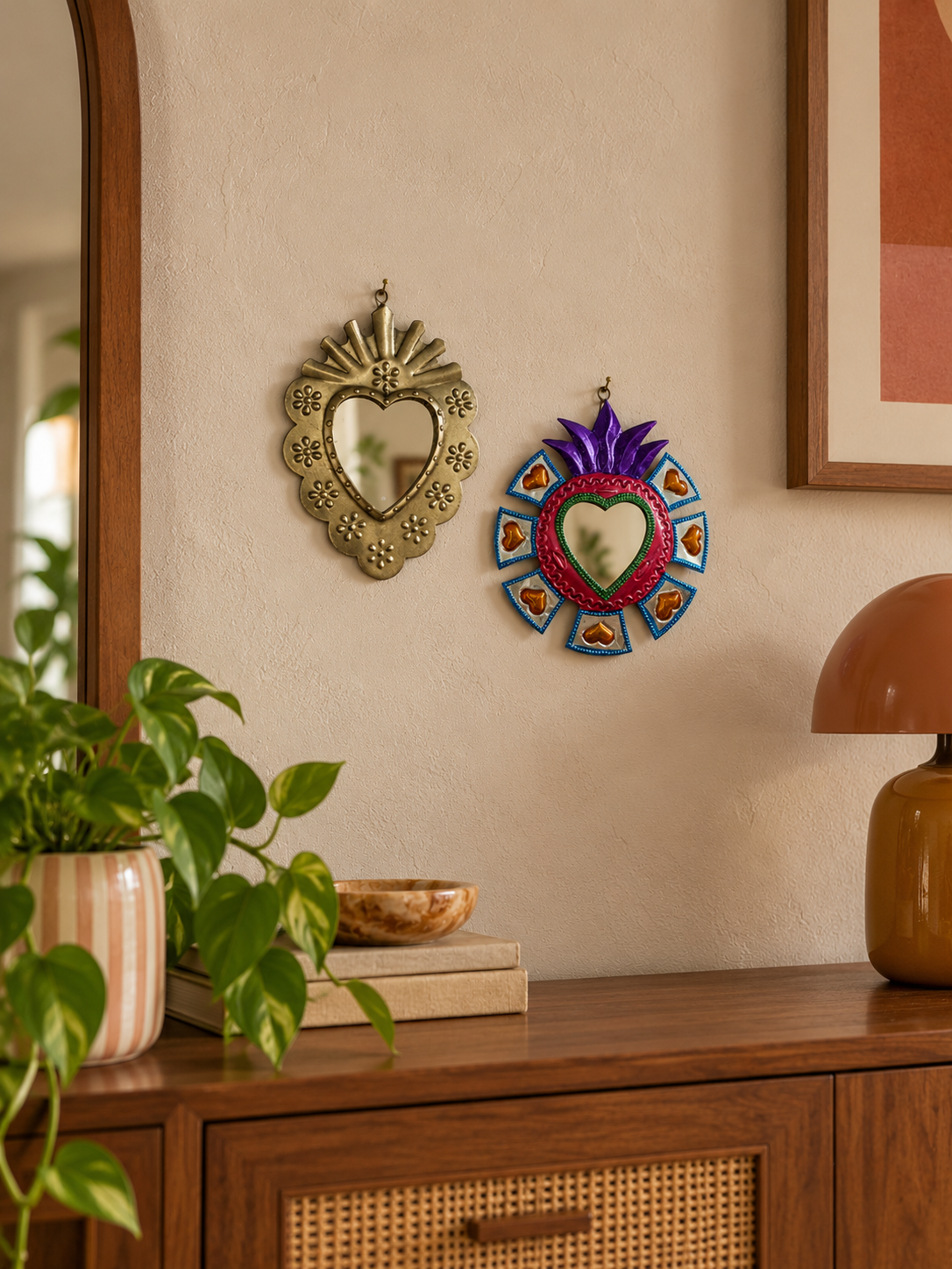 Ex-voto miroir Sacré-Cœur à motifs fleurs — Style Milagros