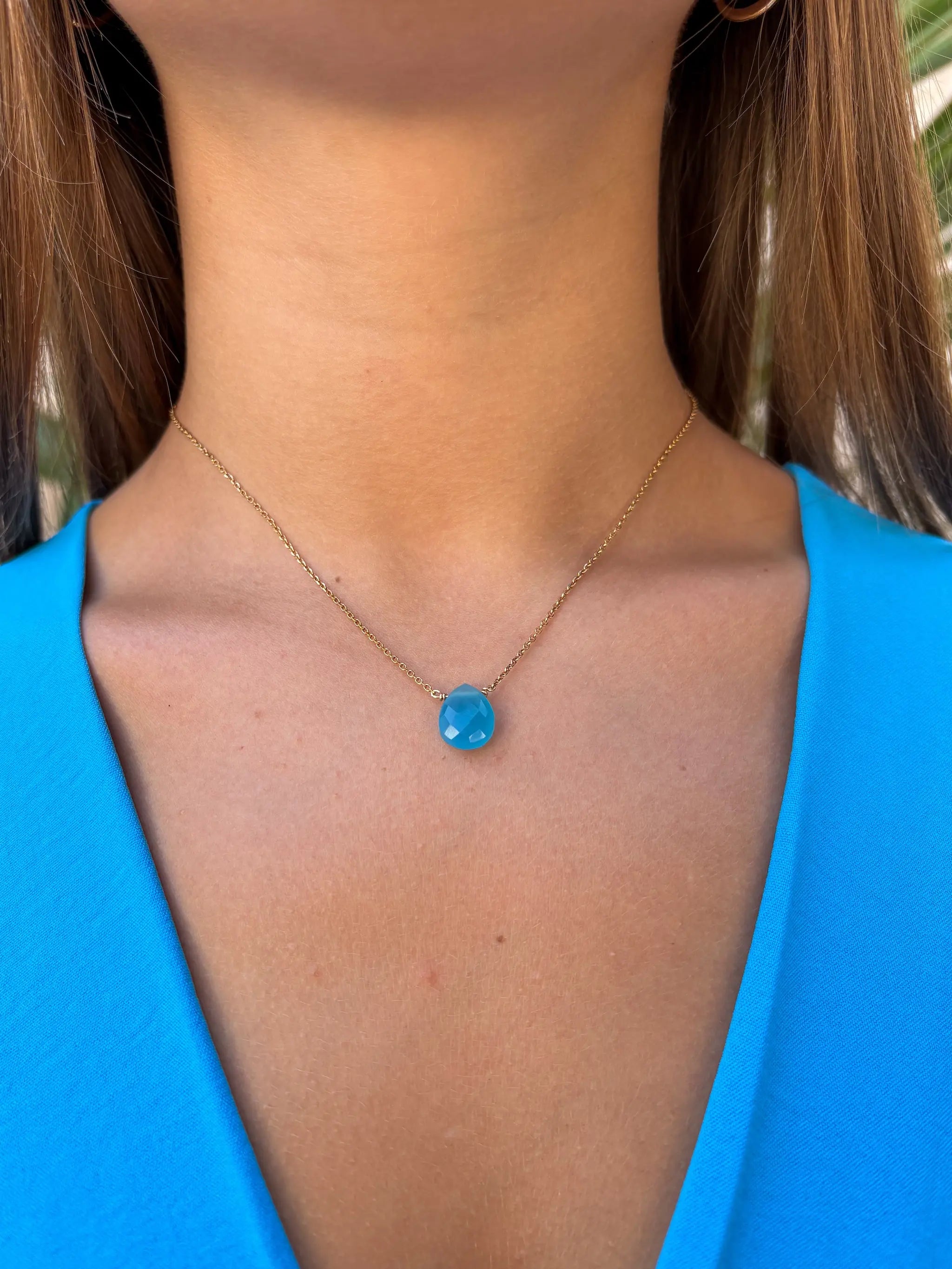 Collier tendance pierre précieuse agate bleue