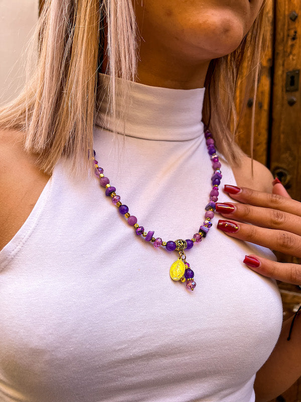 Collier bracelet violet en pierres semi-précieuses T'as Vu La Vierge