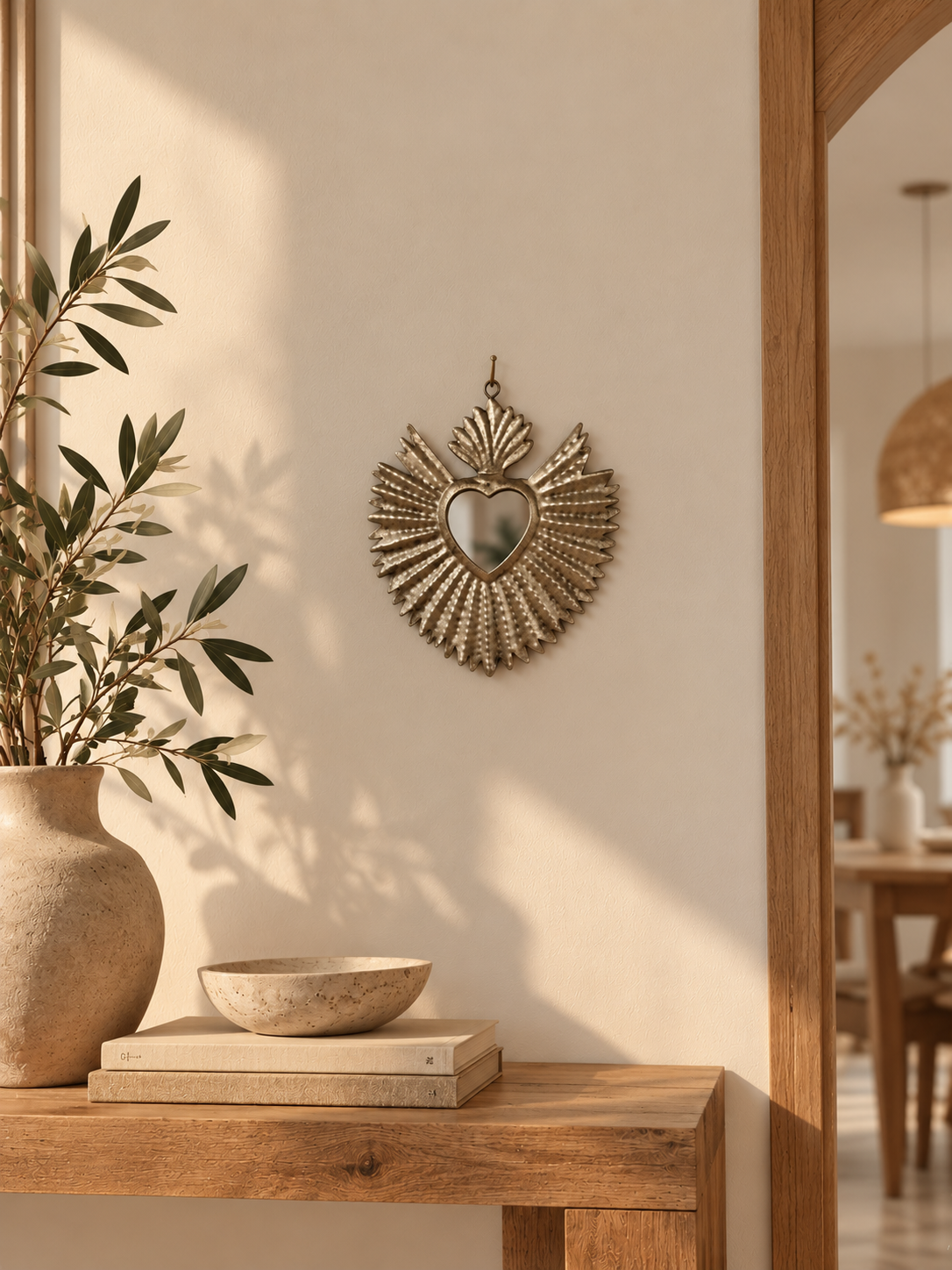 Ex-voto miroir Sacré-Cœur en métal martelé — Style Milagros
