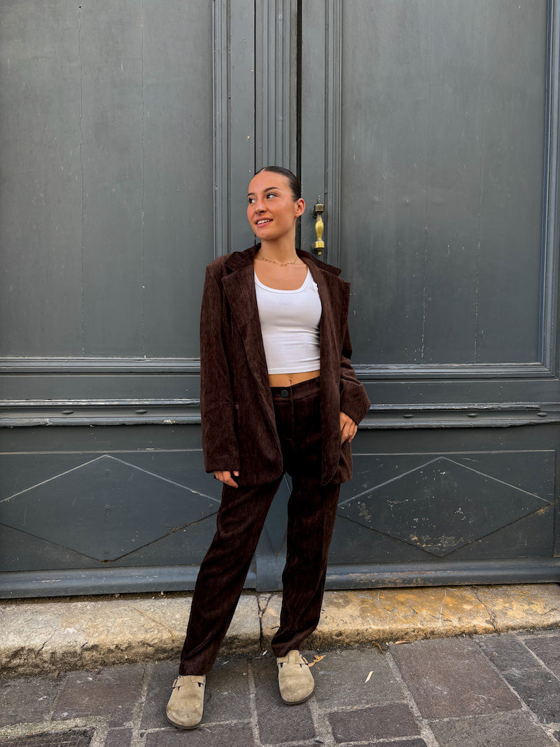 Pantalon de tailleur chic marron en velours