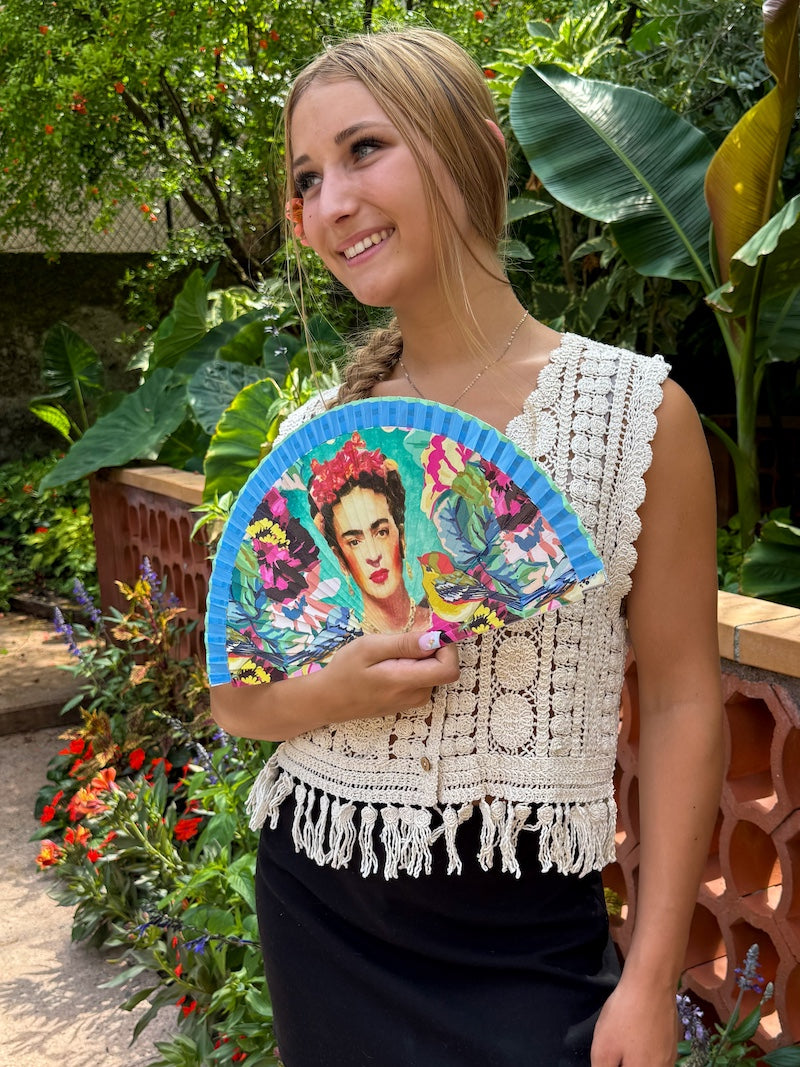 Éventail Frida Kahlo bleu