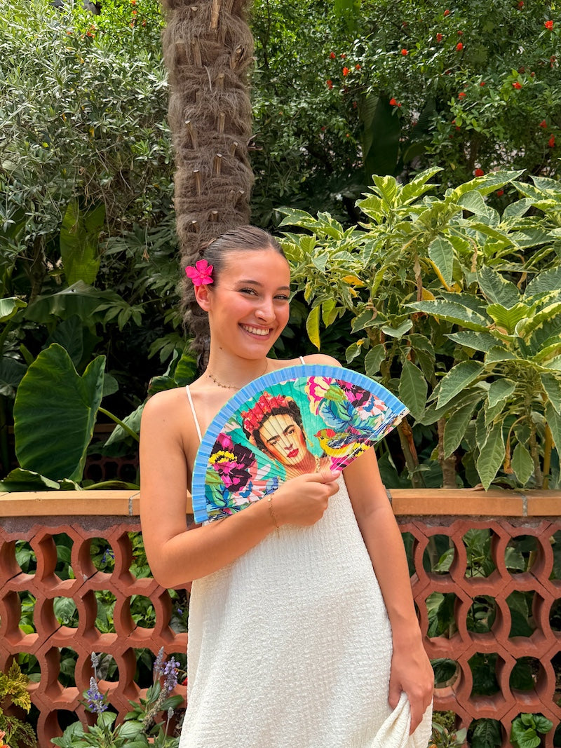 Eventail Floral Frida Kahlo bleu