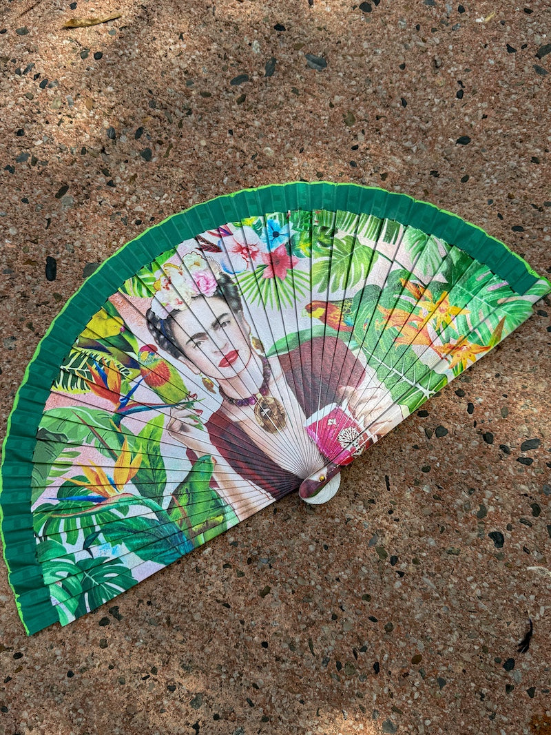 Éventail Frida Kahlo Floral vert
