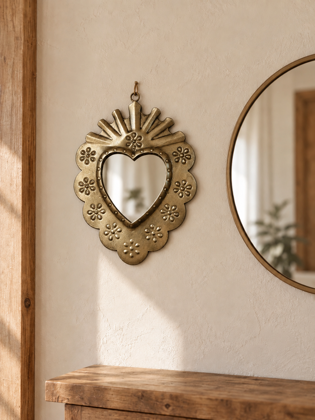Ex-voto miroir Sacré-Cœur à motifs fleurs — Style Milagros