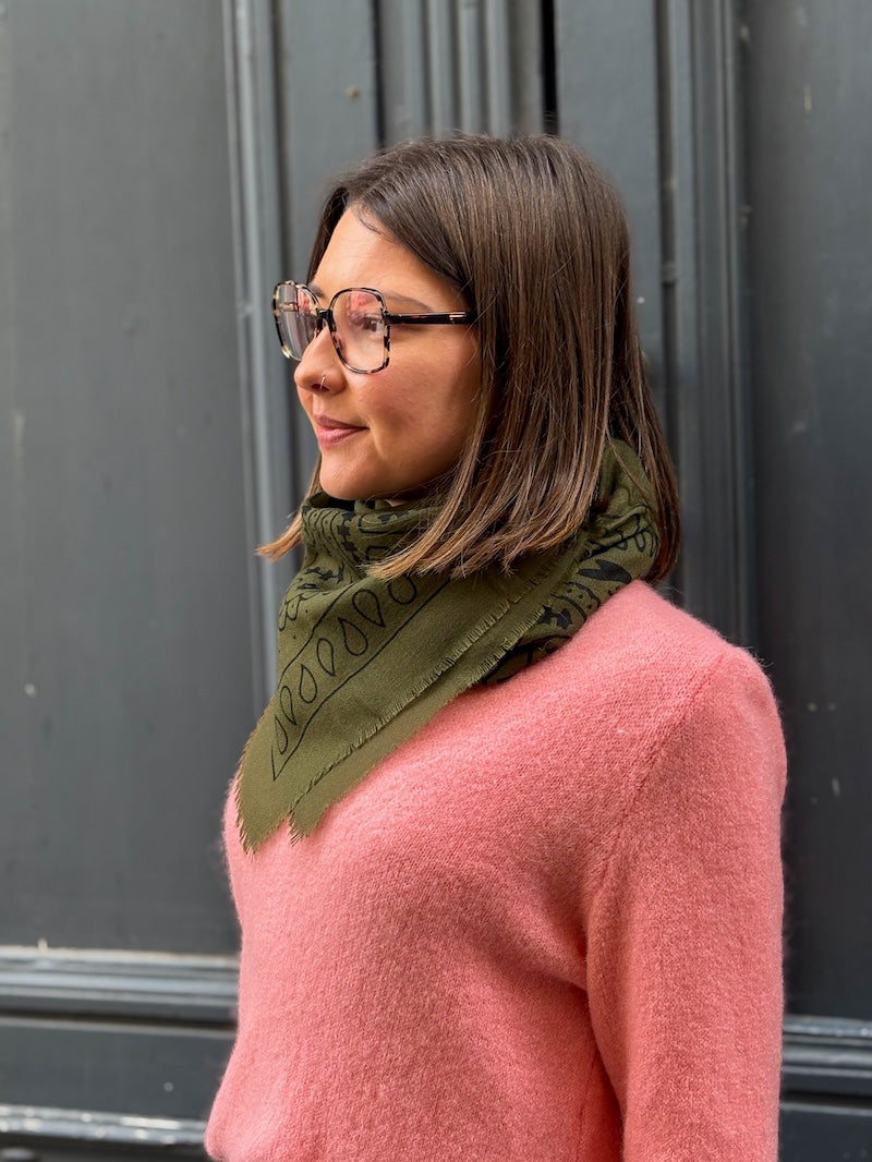 Foulard bandana kaki en coton